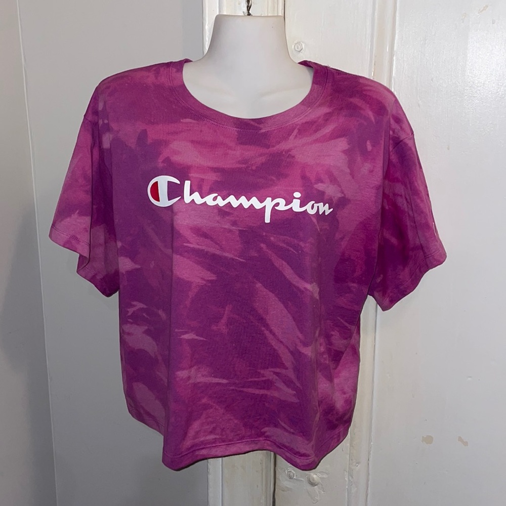 Champion Cropped Purple Bleach Tie Dye Tee Size XL